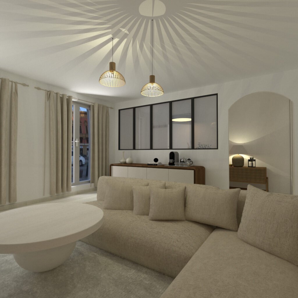 Salon dans les tons beiges et naturel