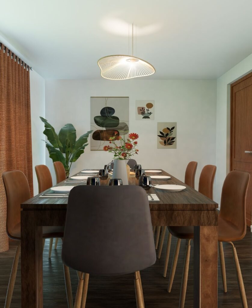 Salle à manger chaleureuse et couleurs chaudes