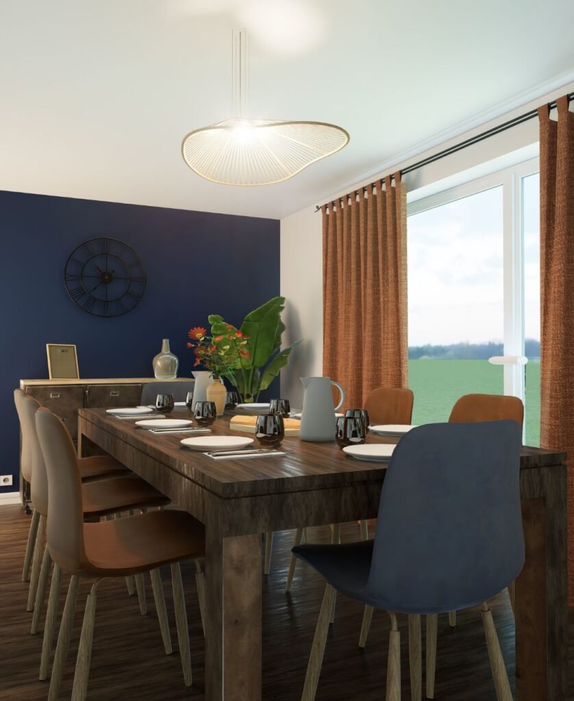 Salle à manger bleue et orangée